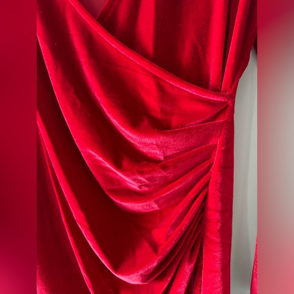 Red Velvet Wrap Dress Asymmetric - Picture 3 of 5